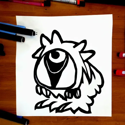 Image similar to sharpie drawing with a black outline of a cute monster