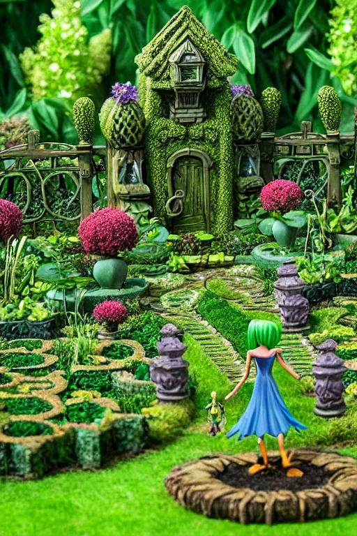 Prompt: intricate detailed Garden, Green Witch Walking her Garden, magical garden plant creatures, enchanted, life like plants, In style of 1992 X-Men: The Animated Series, high detail