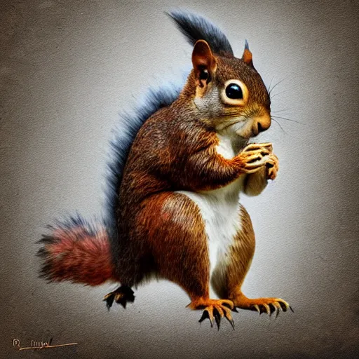 Prompt: a squirrel warrior in the style of Rivulet Paper, realistic painting, high definition, digital art, very detailed