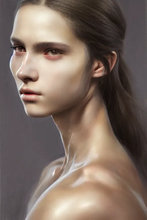 Prompt: a photorealistically painted portrait of an attractive young girl, partially clothed in dull metal-plated battle armor, olive skin, long dark hair, beautiful bone structure, symmetric facial features, perfect eyes, natural physique, intricate, elegant, digital painting, concept art, finely detailed, beautifully illustrated, sharp focus, minimal artifacts, from Metal Gear, by Ruan Jia and Mandy Jurgens and Artgerm and William-Adolphe Bouguerea, in the style of Greg Rutkowski, trending on Artstation, award winning