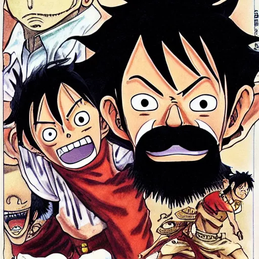 Image similar to [ luffy mustache ] ( by kim jung gi ) ( by george morikawa ) ( by kentaro miura ) ( by eiichiro oda )