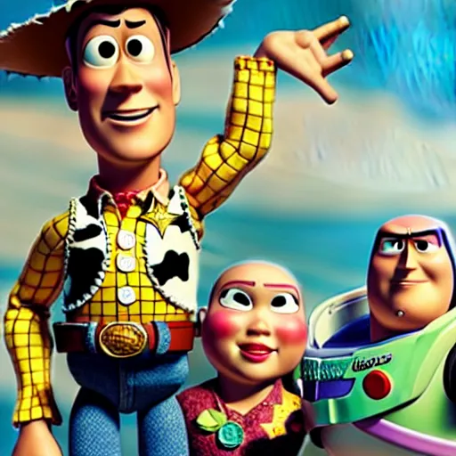 Image similar to dwayne johnson as pixar characters on toy story movie