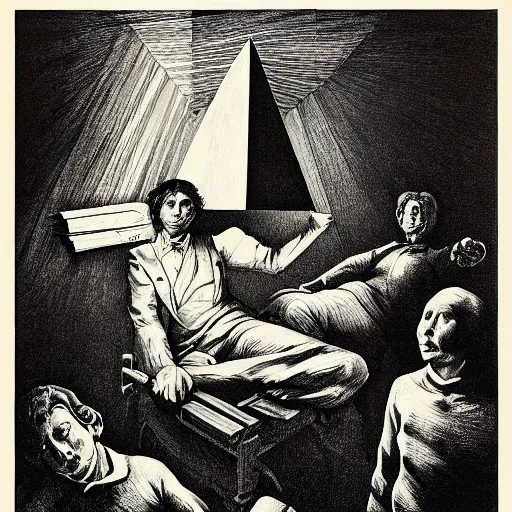 Image similar to lithography on paper secret lair conceptual figurative post - morden monumental dynamic portrait by goya and escher and hogarth, illusion surreal art, highly conceptual figurative art, intricate detailed illustration, controversial poster art, polish poster art, geometrical drawings, no blur