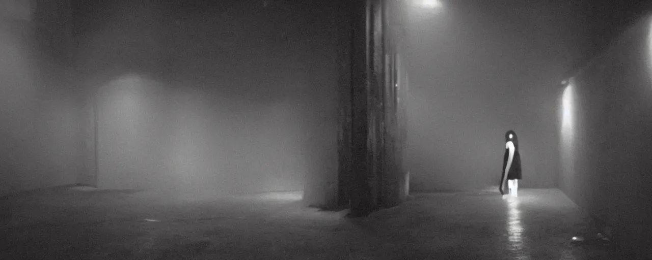 Image similar to foggy neon night, sayaka isoyama leaning back against a wall in a black minidress smoking a cigarette outside a neon lit entrance, 1 9 7 0 s, intricate, moody, tasteful, intimate, highly detailed, short focus depth, artgerm, henri cartier bresson