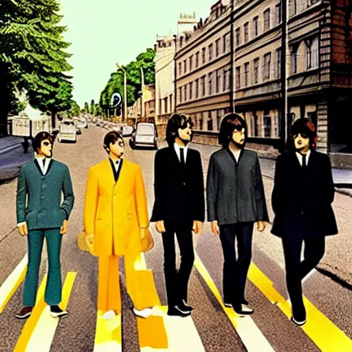 Image similar to the beatles album art by wes anderson