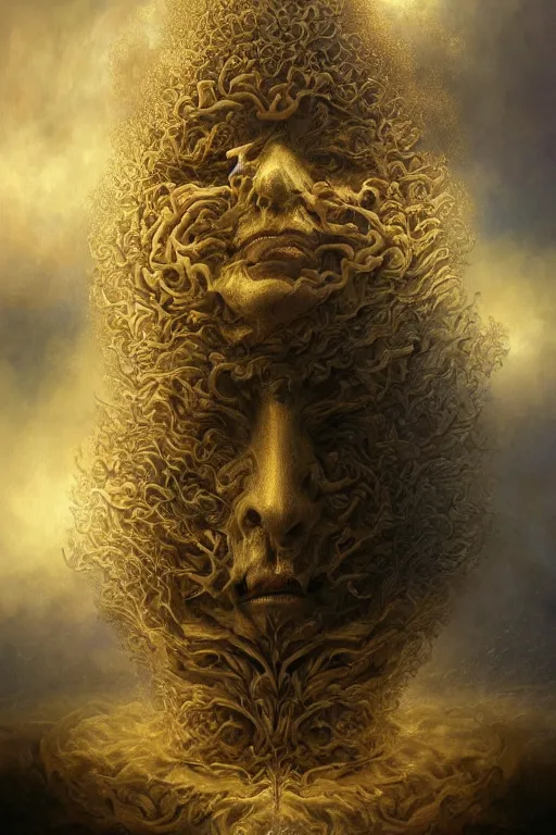 Image similar to Intricate stunning highly detailed humanoid automoton by agostino arrivabene and Vladimir Kush, surreal, digital painting, ultra realistic, Horror vacui, dramatic lighting, full moon, thick black swirling smoke tornado, burning fire embers, artstation