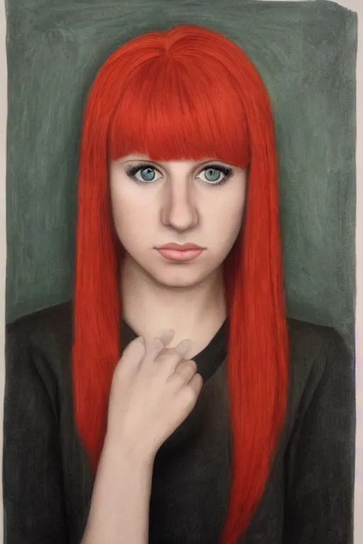 Image similar to ultra realistic hayley williams face portrait in the style of grant wood