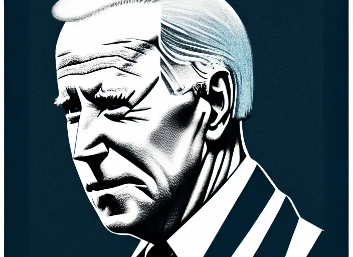 Prompt: Portrait of Joe Biden, colorful,modern art deco, Mads Berg, Karolis Strautniekas, stippled light, editorial illustration, detailed, matte print