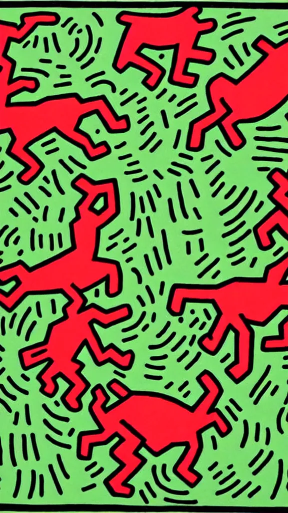 Prompt: Two dog was rolling in the field,by Keith Haring.