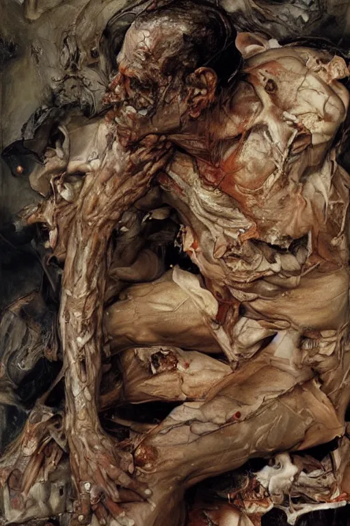 Prompt: portrait of the god of decay and death, part by Jenny Saville, part by Lucian Freud, part by Norman Rockwell