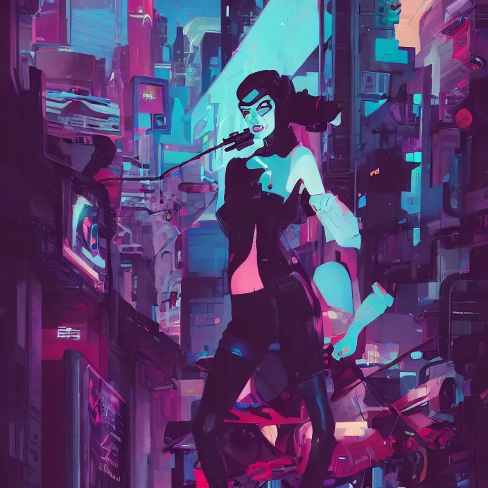 Prompt: a colorful comic noir illustration painting of a cyberpunk girl by sachin teng and sam yang!! and artgerm!! and lois van baarle and ross tran!!. in style of digital art, symmetry, sci fi, hyper detailed. octane render. trending on artstation