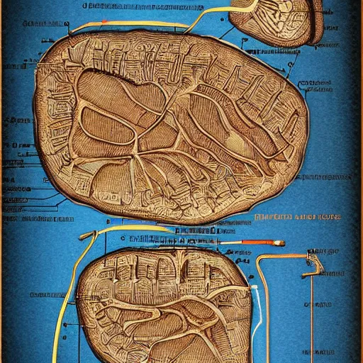 Image similar to liver anatomy, blue print, texture of electronic circuit, intricate details, da vinci