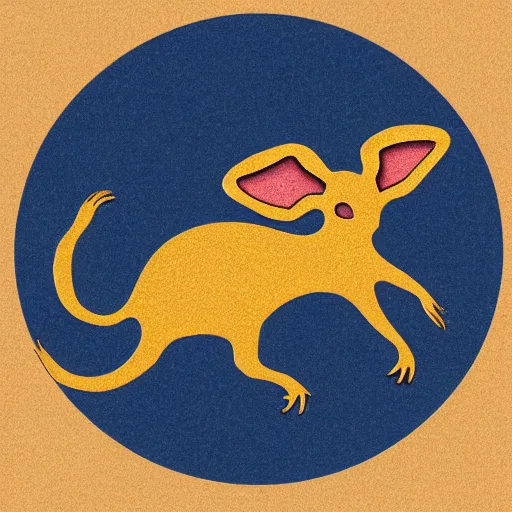 Image similar to circular logo of a muad'dib jerboa from dune in minimalist style