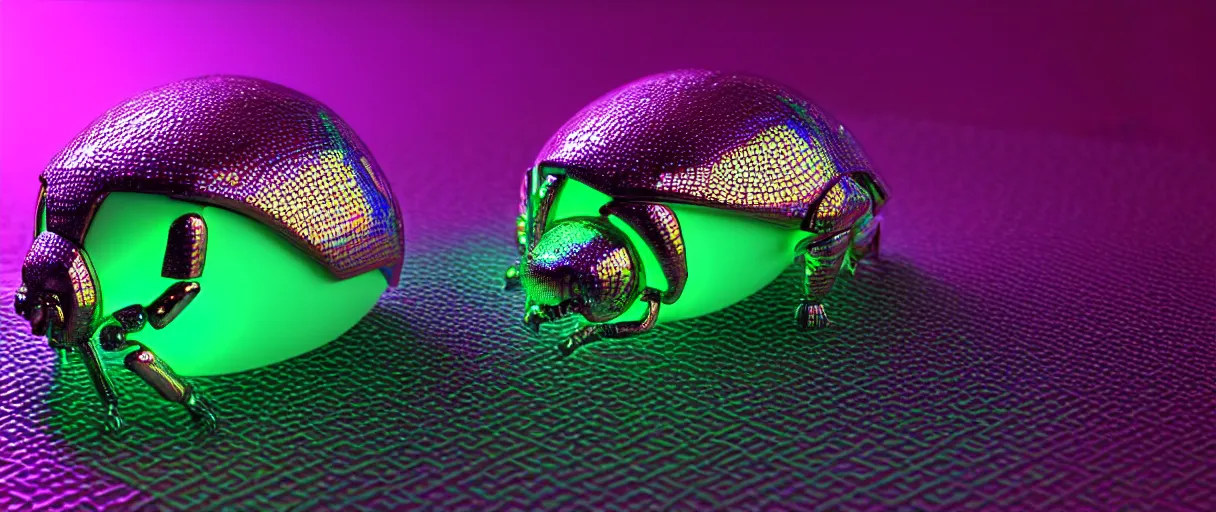 Prompt: highly detailed 3d render holographic cyborg scarab! jeweled gorgeous! dramatic neon lighting vray high quality low angle hd 8k sharp shallow depth of field