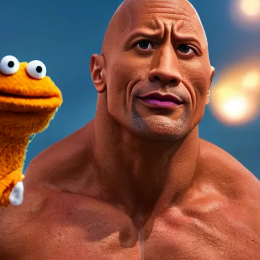 Image similar to dwayne johnson as a muppet. highly detailed felt. hyper real photo. 4 k.