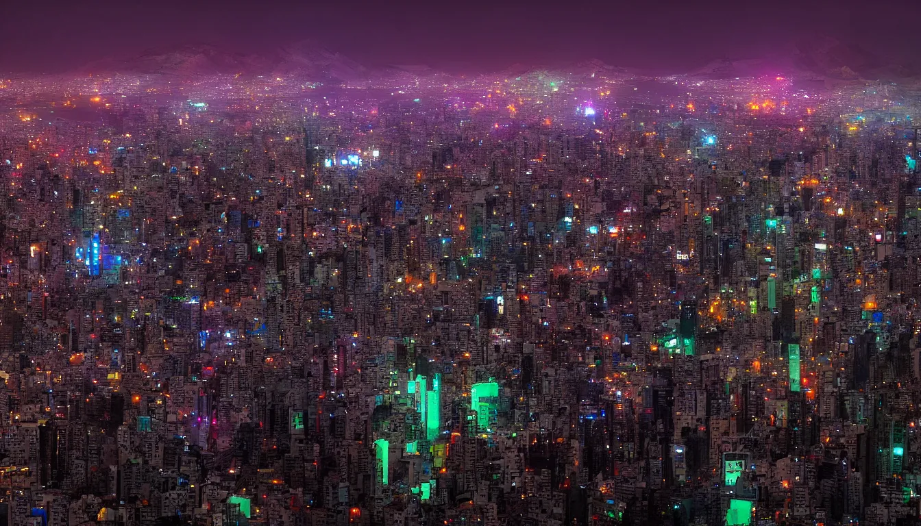 Image similar to Cyberpunk view of Lima, Peru, at night