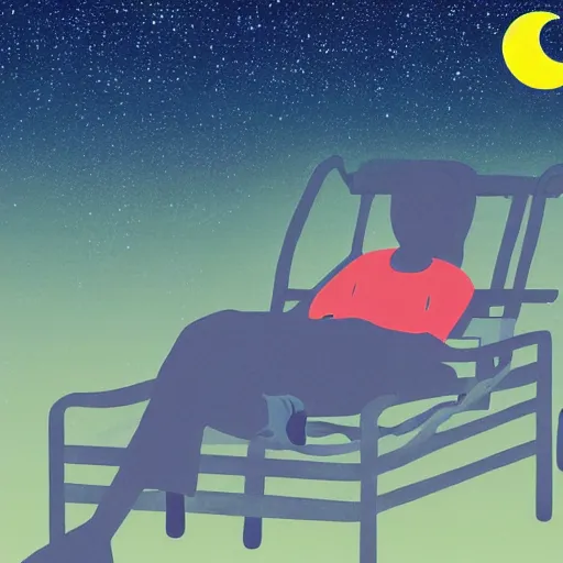 Prompt: illustration of a person stargazing peacefully