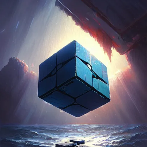 Prompt: An alien cube draining water from the ocean, by greg rutkowski