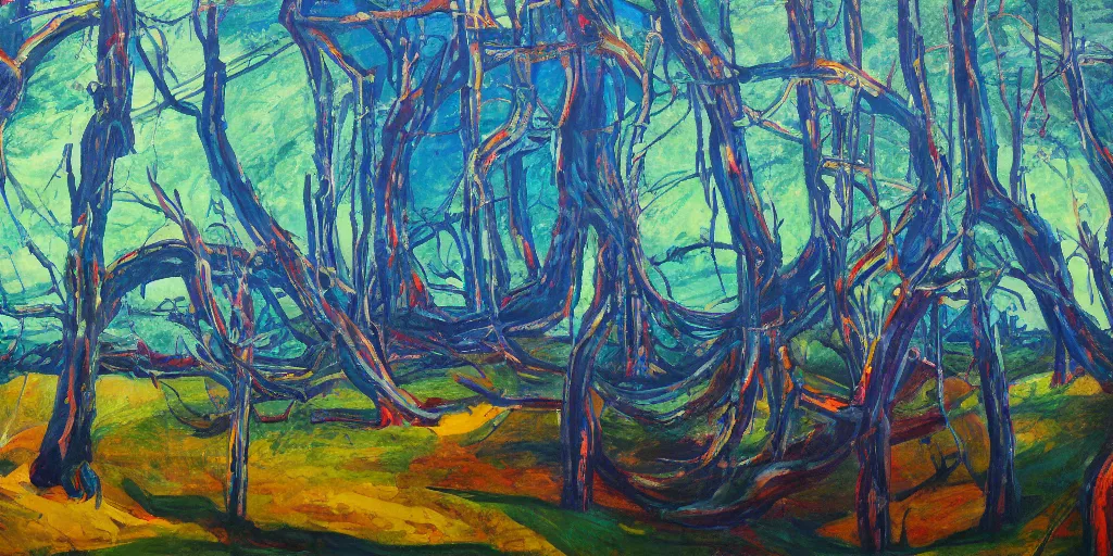 Image similar to 🌲🌌, acrylic on canvas, expressionism movement, breathtaking detailed, by blake neubert, photorealistic