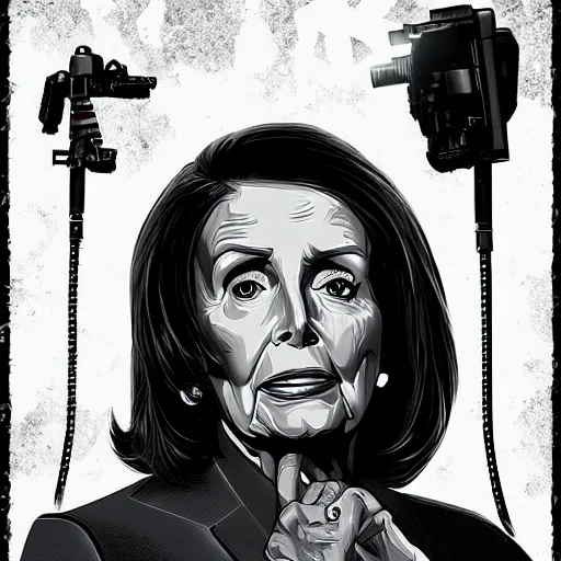 Prompt: Poster of Nancy Pelosi starring in Terminator, digital art, artstation
