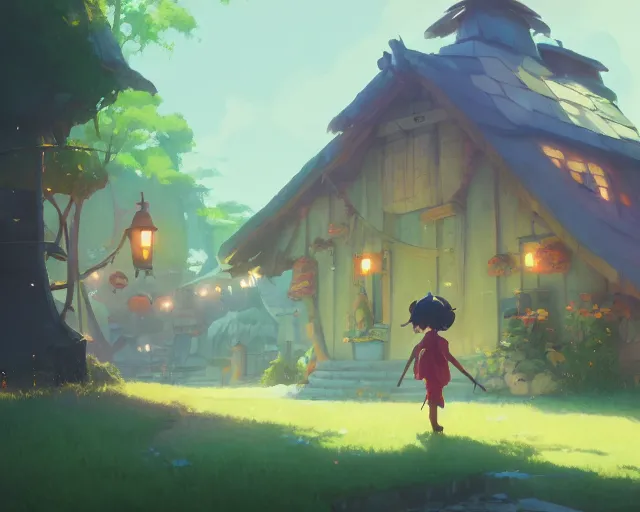 Image similar to fantasy village, cory loftis, james gilleard, atey ghailan, makoto shinkai, goro fujita, studio ghibli, rim light, exquisite lighting, clear focus, very coherent, plain background, soft painting