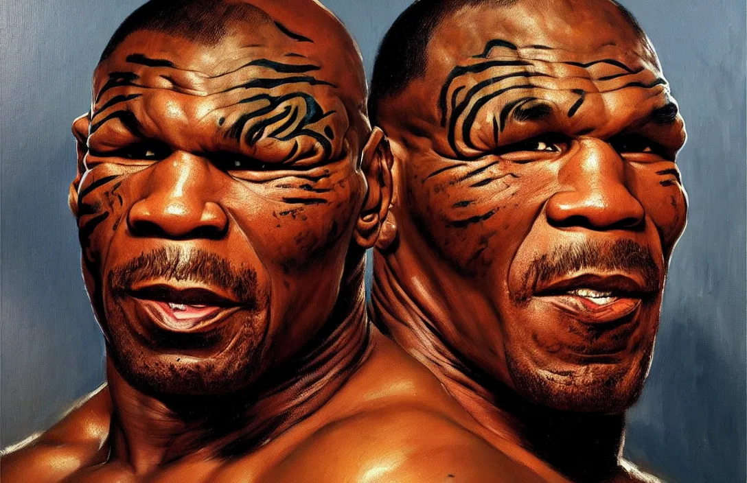 Prompt: portrait of mike tyson!!!!!!!!!!!!!!!!!!!!!!!!!!!, detailed face, detailed painting,, epic lighting, by ilya repin, phil hale and kent williams