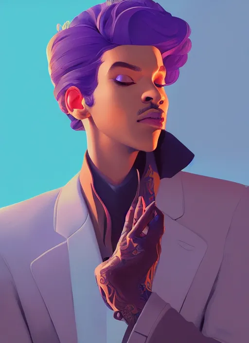 Prompt: side profile centered painted portrait of musician prince, matte painting concept art, art nouveau, beautifully backlit, swirly vibrant color lines, fantastically gaudy, aesthetic octane render, 8 k hd resolution, by ilya kuvshinov and cushart krent and gilleard james
