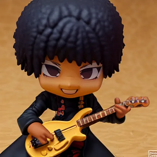 Prompt: jimi hendrix as nendoroid! with guitar on fire, 8 k hd dof, kodak film,