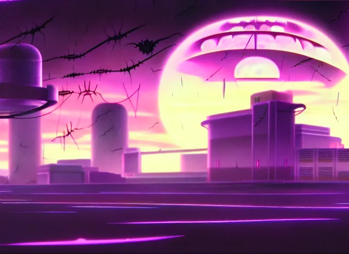 Image similar to a matte painting of a vast sci - fi lab, vaporwave aesthetic, toei animation background, sharp details, cinematic color grading, spooky, halloween