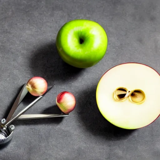 Image similar to set of balance scales with one apple in one side and one onion in the other