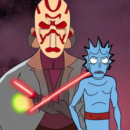 Prompt: Darth Maul teams up with Rick and Morty