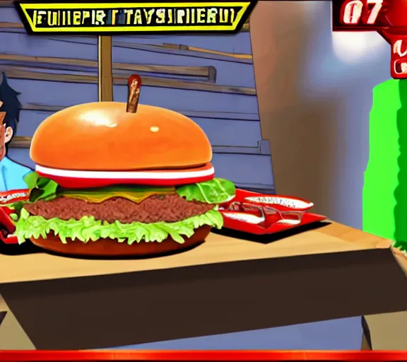 Image similar to screencap of guy fieri ps 2 burger eating minigame, ign screenshot, poor graphics, game ui, hq image