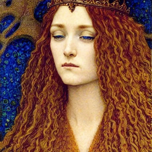 Prompt: detailed realistic beautiful young medieval queen head and shoulders portrait by jean delville, art nouveau, symbolist, visionary, gothic, pre - raphaelite