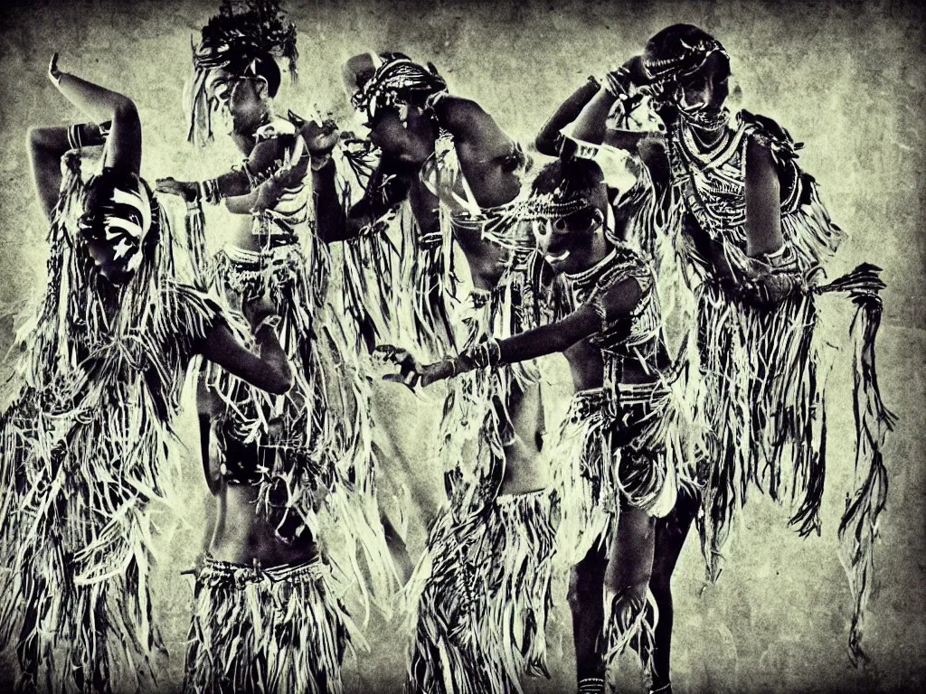 Prompt: surreal, tribal dance, art by mirella stern, mark fredrickson, soft grunge filter effect