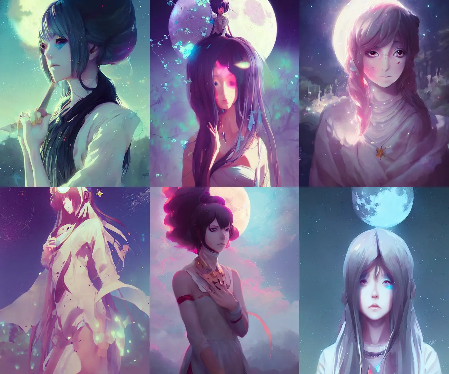 Prompt: beautiful lunar anime priestess portrait, photorealism, artgerm, ismail inceoglu