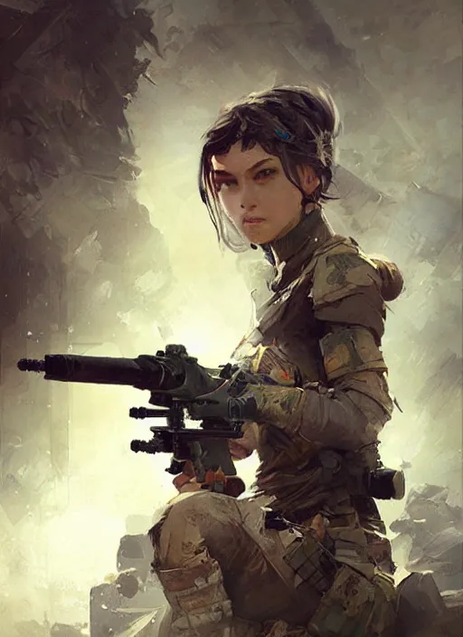 Prompt: of a sniper girl in war, portrait, by ruan jia and ross tran, detailed, epic, video game art.