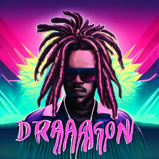 Prompt: dragon with dreadlocks, synthwave