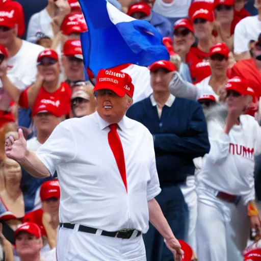 Prompt: Donald Trump in a Russian baseball uniform