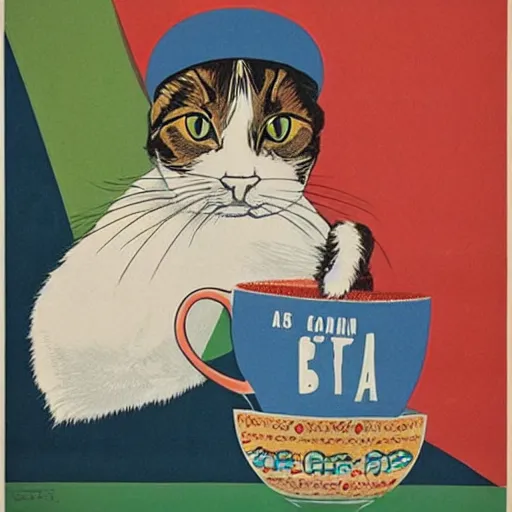 Image similar to british cat sipping on tea, propaganda poster