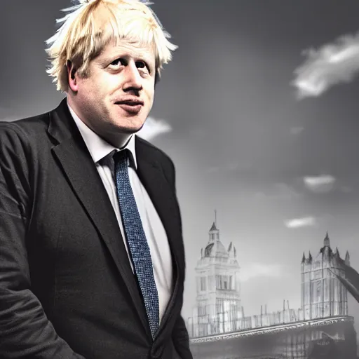 Image similar to Boris Johnson with Janitors body, realistic artstyle, wide shot, dramatic lighting, octane render, hyperrealistic, high quality, highly detailed, HD, beautiful, cinematic, 8k, unreal engine, facial accuracy, symmetrical