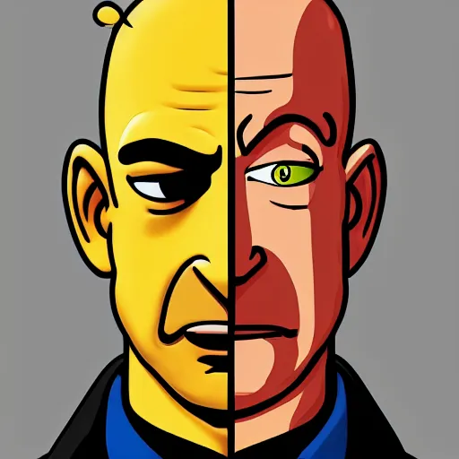 Prompt: jeff bezos super villain with a cat, simpsons cartoon artstyle, artstation, macro, highly intricate, vibrant, digital, wide shot, portrait, hd, cinematic, dramatic, ultra realistic, ultra detailed, 8 k, 4 k