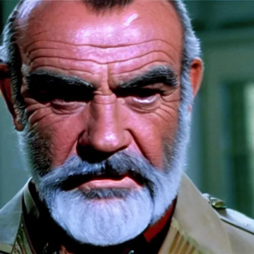 Prompt: sean connery as big boss, ( ( eye patch ) ), white hair, movie still