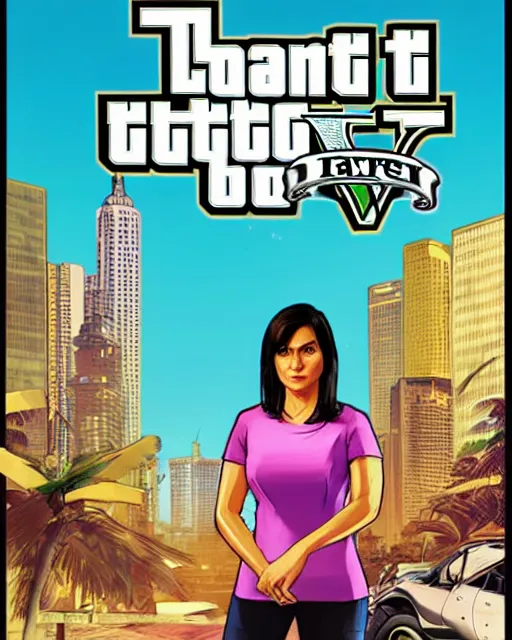 Image similar to leni robredo in gta v game box art by stephen bliss no text, detailed cover artwork, gta v, gta v loading screen