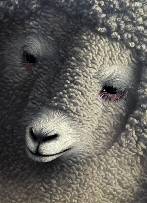 Prompt: Detailed sheep crying on computer screen in the dark, home alone, loneliness, sadness, tears, 3d octane render, realistic, detailed, highly detailed, hyper detailed, high definition, extremely detailed oil painting, unreal 5 render, rhads, Bruce Pennington, Studio Ghibli, tim hildebrandt, digital art, octane render, beautiful composition, trending on artstation, award-winning photograph, masterpiece