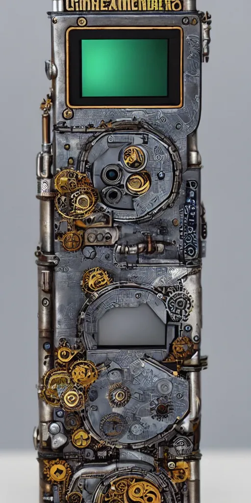 Image similar to an extremely complex and advanced steampunk gameboy