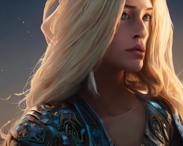 Prompt: epic cinematic shot of beautiful scandinavian princess with symmetrical face stunning eyes and long blonde dodging bullets playing fortnite, weta disney pixar, hi - fructose, decadent highly - detailed digital painting, golden ratio, octane render, artstation, cinematic composition, smooth, sharp focus, artgerm, mucha, loish, wlop hdr