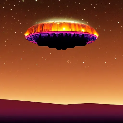 Image similar to gigantic alien mothership, super realistic, night, desert landscape