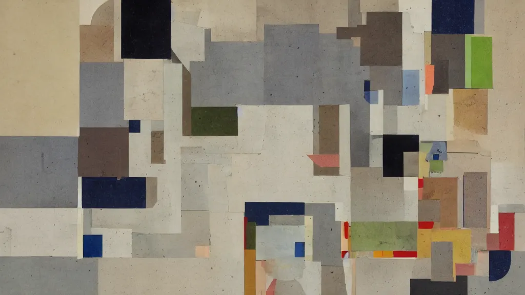 Prompt: a collage made by Ben Nicholson, design process, detailed color scan