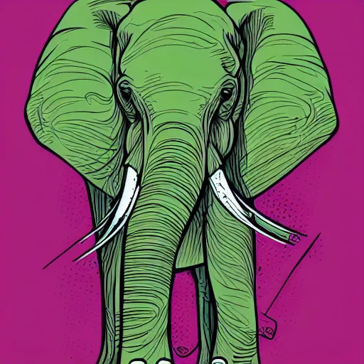 Image similar to a elephant on a green meadow, Anthropomorphized, portrait, highly detailed, colorful, illustration, smooth and clean vector curves, no jagged lines, vector art, smooth