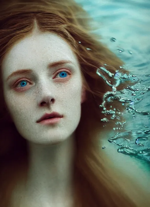 Image similar to Kodak Portra 400, 8K,ARTSTATION, Caroline Gariba, soft light, volumetric lighting, highly detailed, britt marling style 3/4 , extreme Close-up portrait photography of a beautiful woman how pre-Raphaelites,inspired by Ophelia paint, the face emerges from water of Pamukkale, underwater face, hair are intricate with highly detailed realistic beautiful flowers , Realistic, Refined, Highly Detailed, interstellar outdoor soft pastel lighting colors scheme, outdoor fine art photography, Hyper realistic, photo realistic